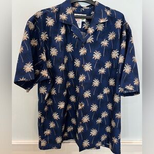 Kys Hawaiian Shirt Made in Hawaii, Dark Blue Palm Trees -Size 2 XL